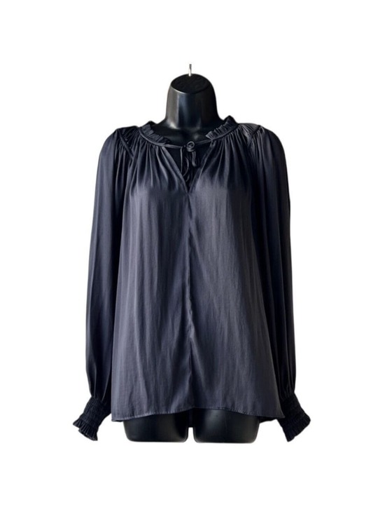 LOFT Tops - Loft Charcoal Gray Tie Neck Blouse Size L